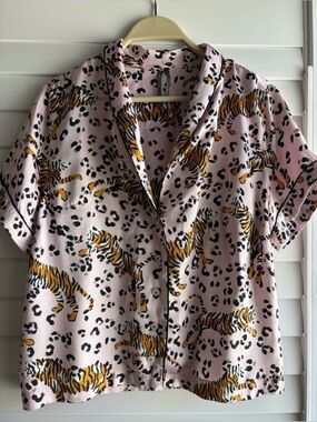 Anthropologie Pajamas Pink Tiger & Leopard Print Blouse
